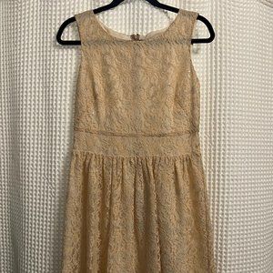 LOFT Cream & Shimmery Lace Dress - Small